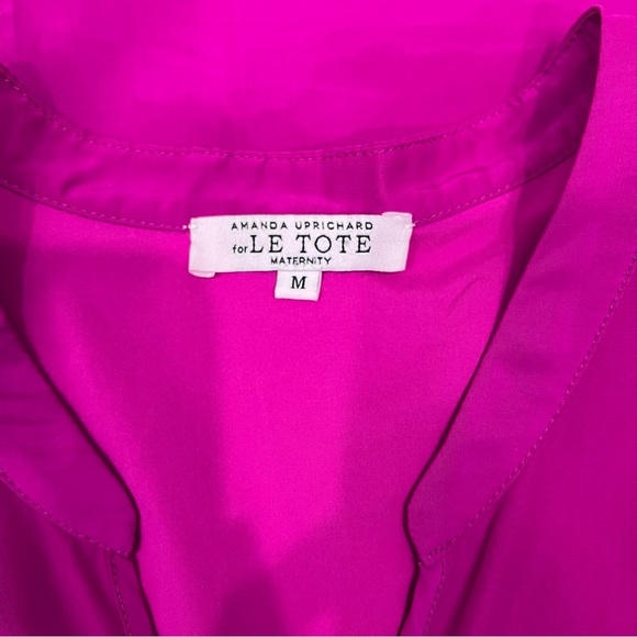 Amanda Uprichard x Le Tote Split Neck Magenta Fuchsia Maternity Babydoll Dress - Picture 9 of 13